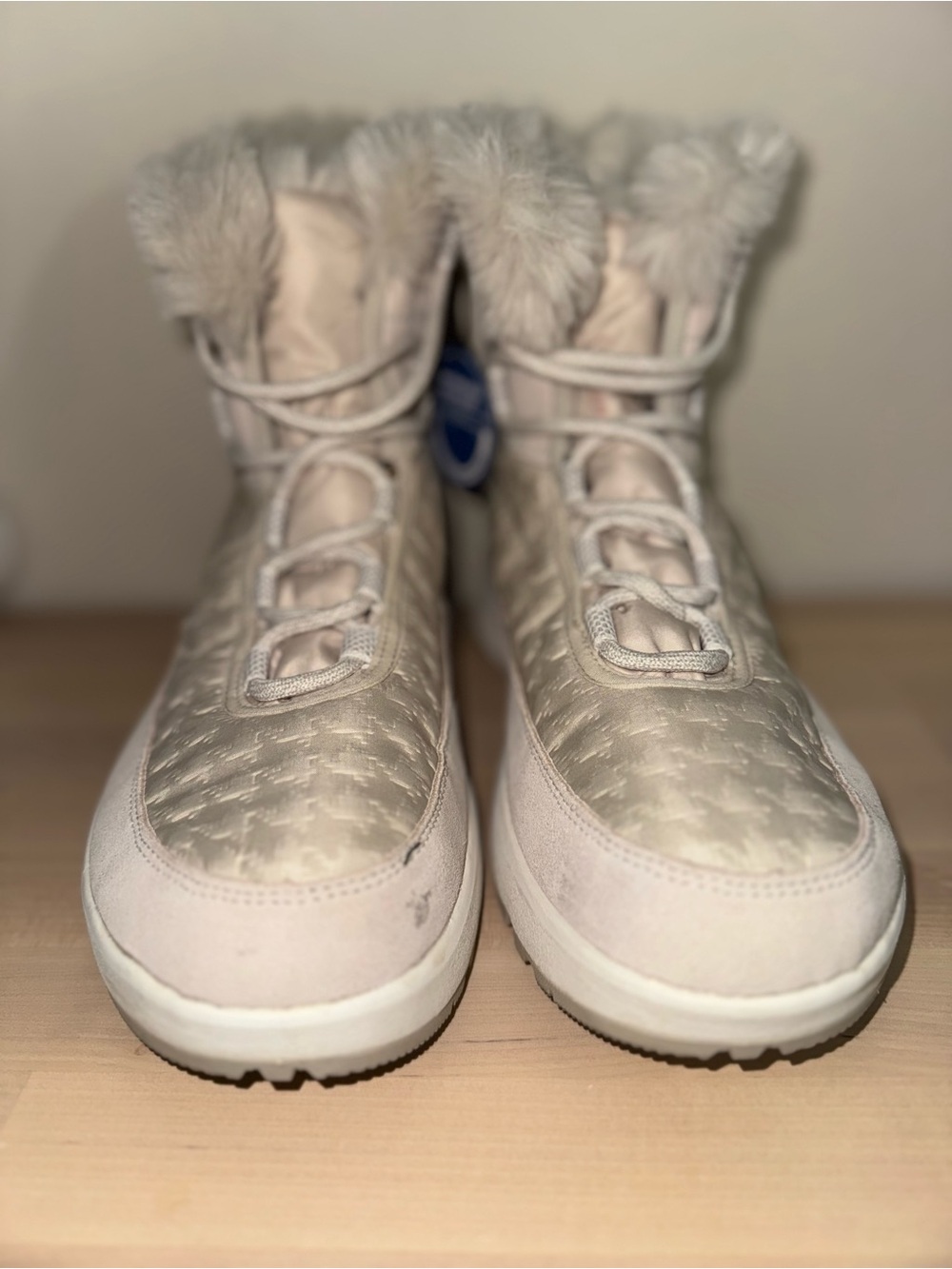 Columbia Cream Quilted Faux-Fur Lace-Up Winter Boots